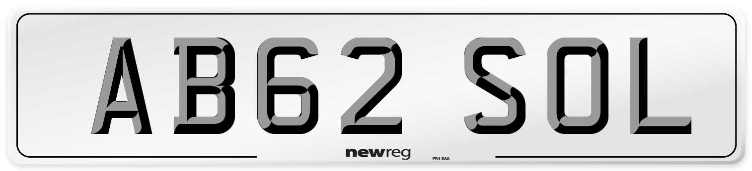 AB62 SOL Number Plate from New Reg